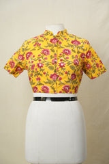 Yellow Stand Collar HBP Cotton Blouse - SRYSCCB166