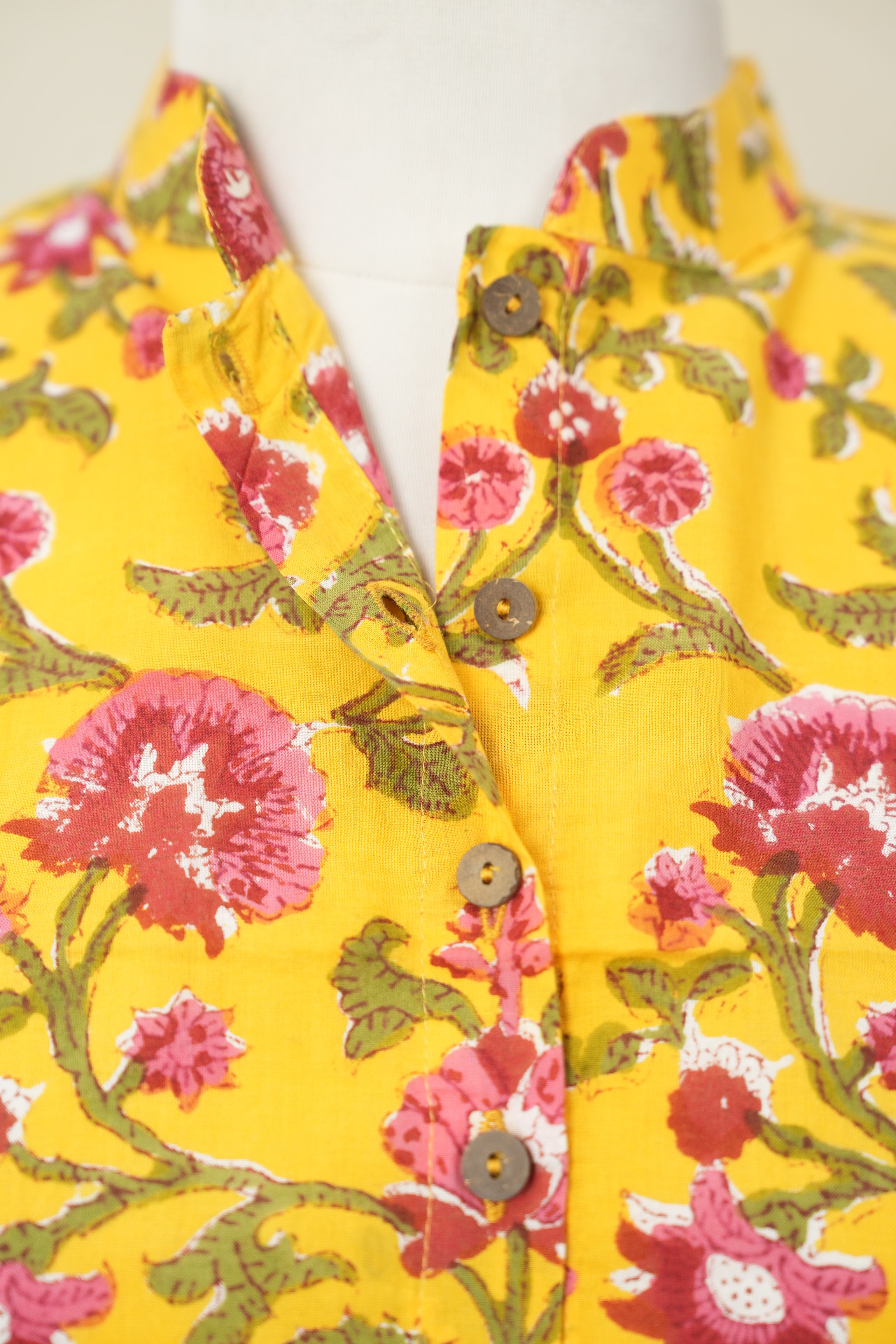 Yellow Stand Collar HBP Cotton Blouse - SRYSCCB166