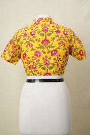 Yellow Stand Collar HBP Cotton Blouse - SRYSCCB166