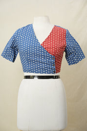 Blue Red HBP Cotton Angarakha Neck Blouse - SRBRCANB178