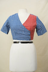 Blue Red HBP Cotton Angarakha Neck Blouse - SRBRCANB178
