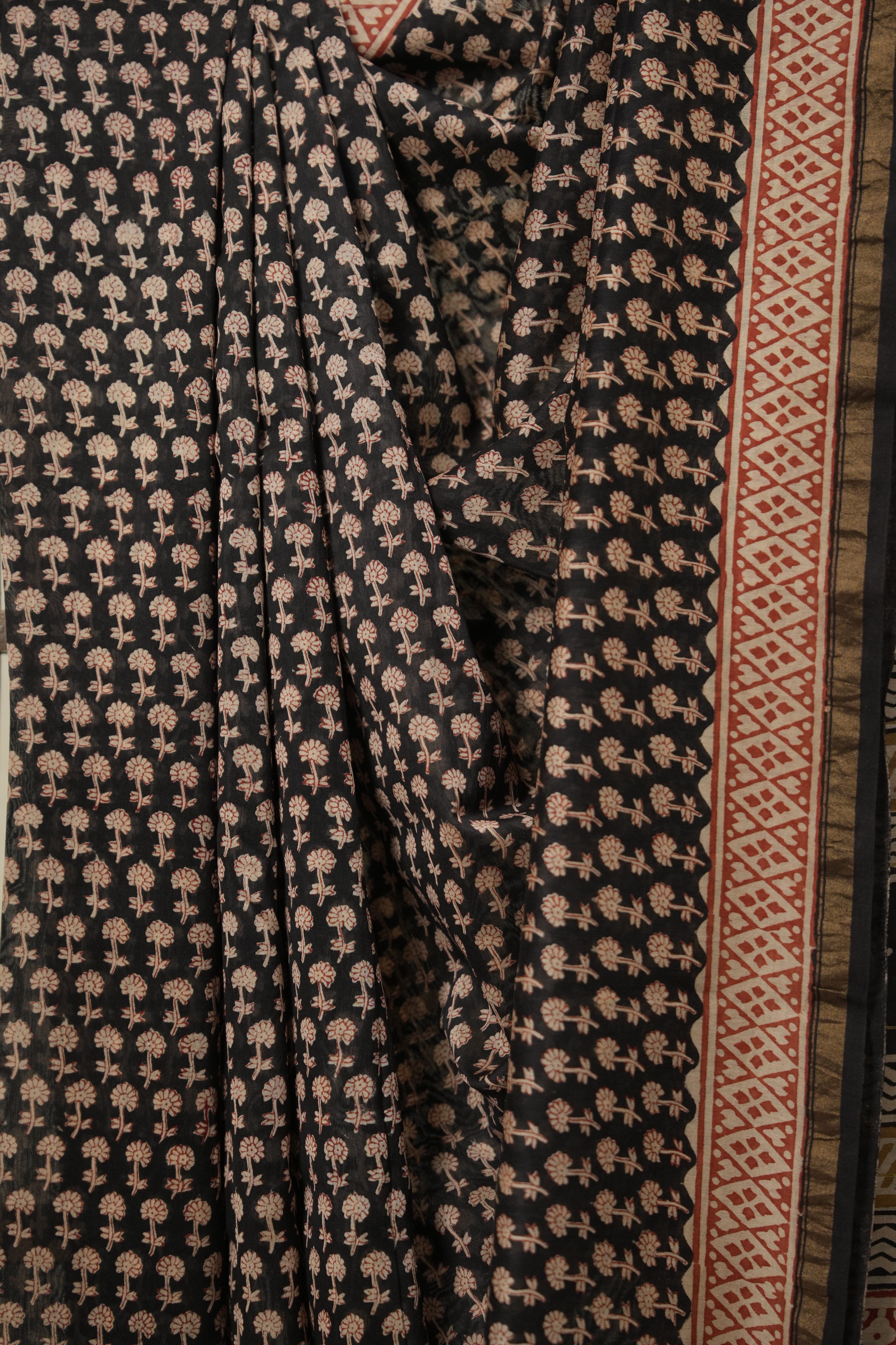 Black HBP Cotton Silk Saree With Chanderi Border - SRBCSS1367