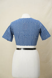 Blue Red HBP Cotton Angarakha Neck Blouse - SRBRCANB178