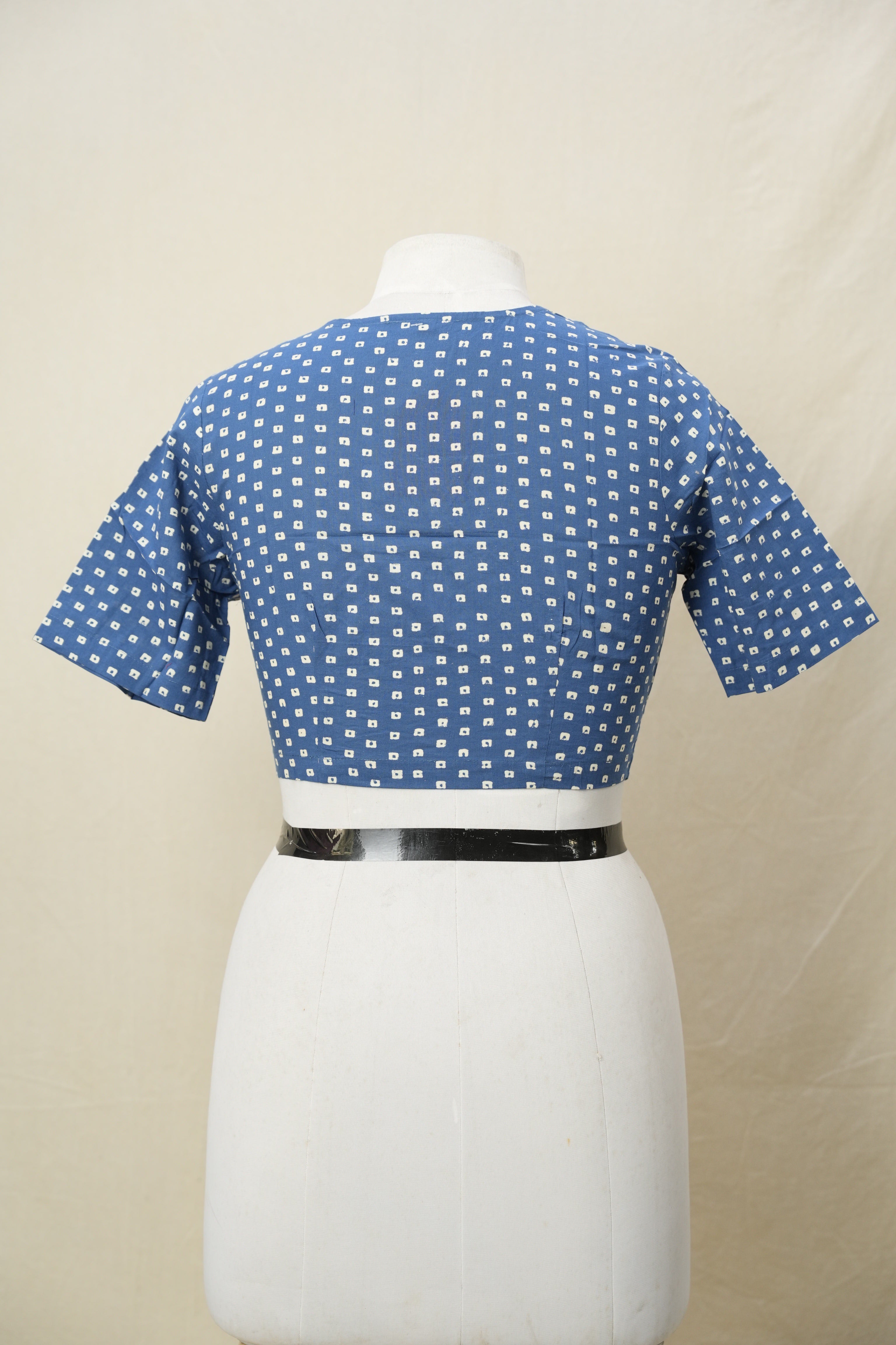 Blue Red HBP Cotton Angarakha Neck Blouse - SRBRCANB178