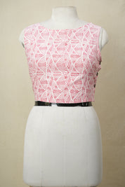 Pink White Cotton Round-Neck Blouse - SRPWCRNB182
