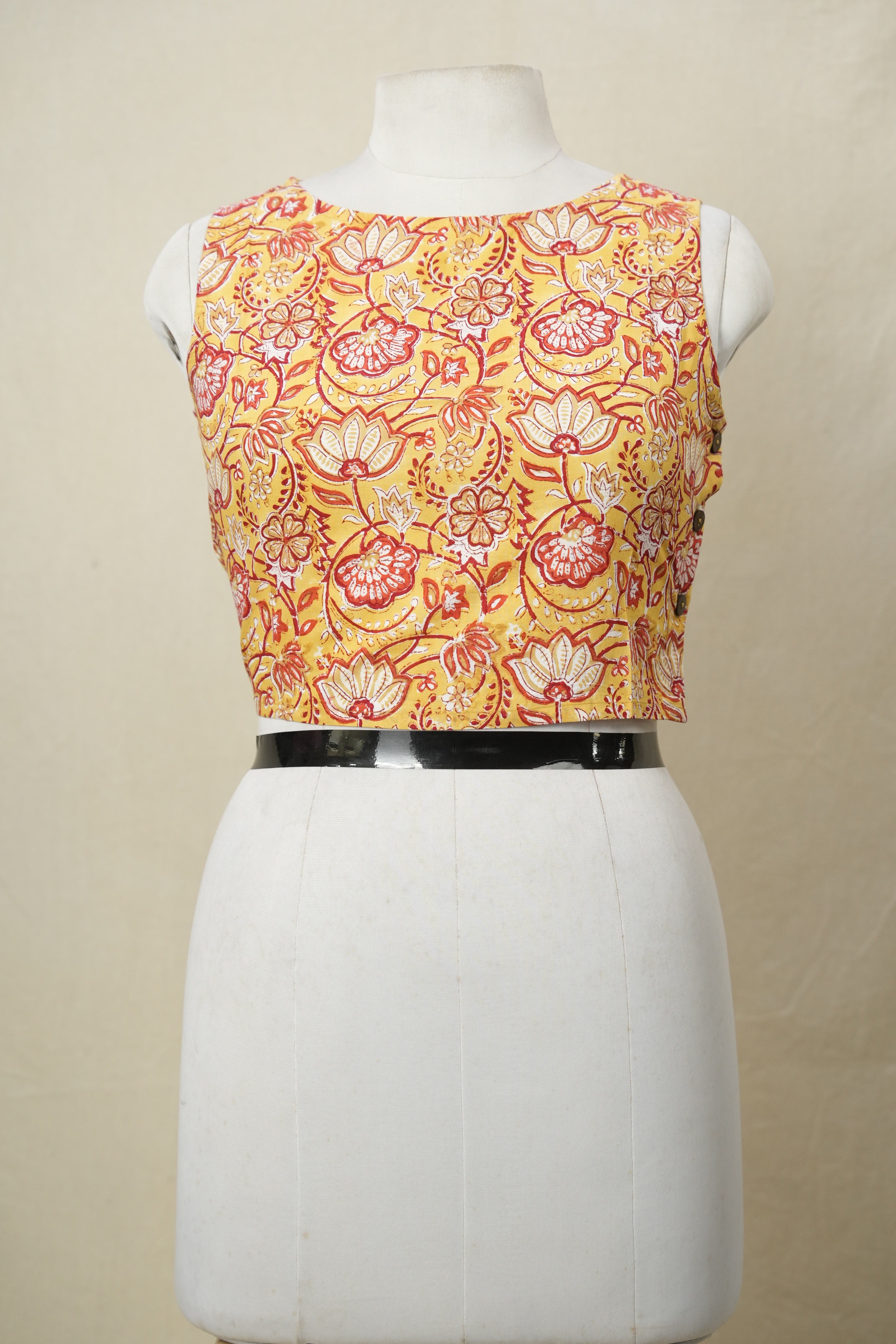 Yellow Cotton Round-Neck Blouse - SRYCRNB180