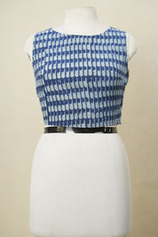 Indigo Cotton Round-Neck Blouse - SRICRNB181