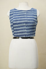 Indigo Cotton Round-Neck Blouse - SRICRNB181