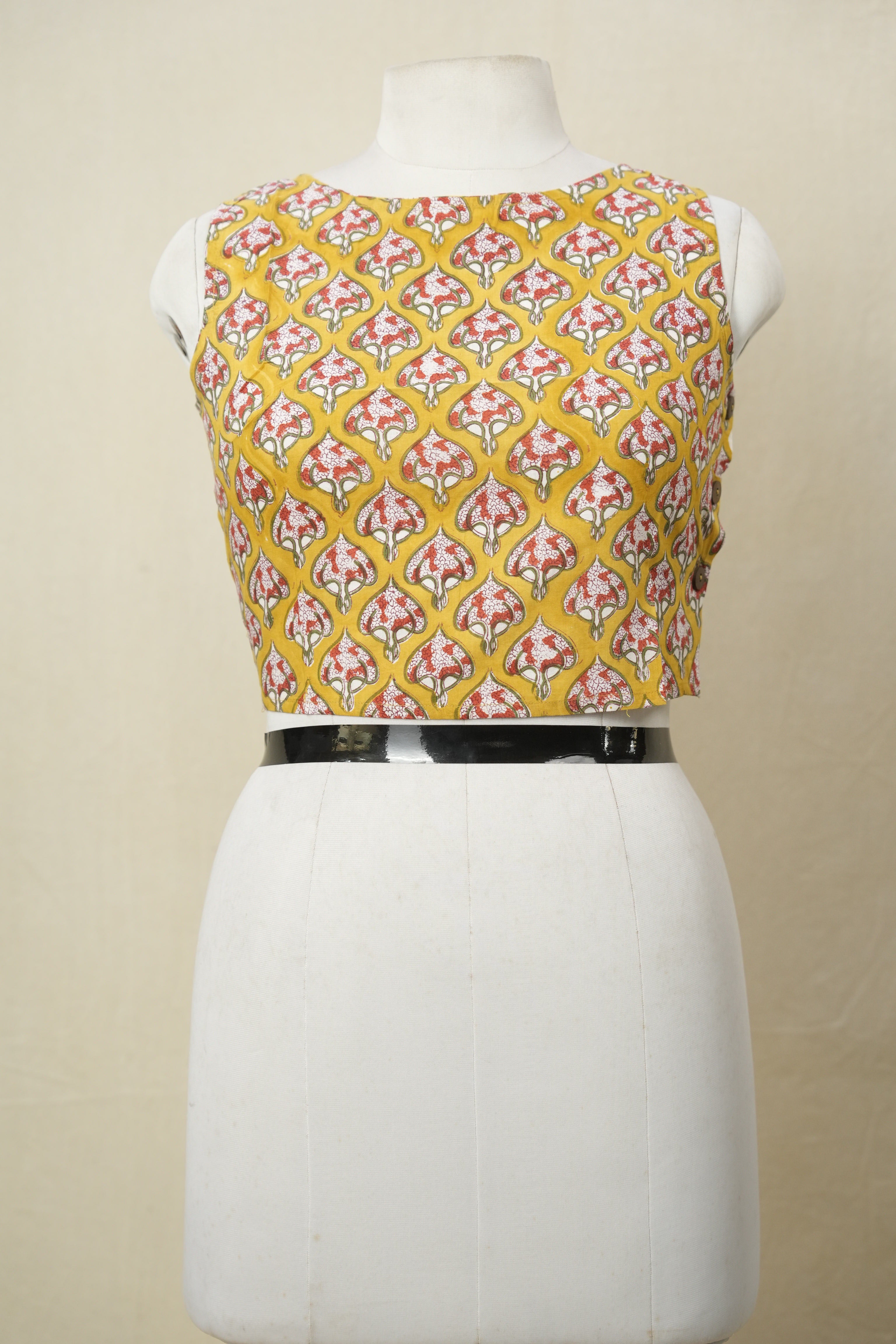 Mustard Yellow Cotton Round-Neck Blouse-SRMYCRNB179
