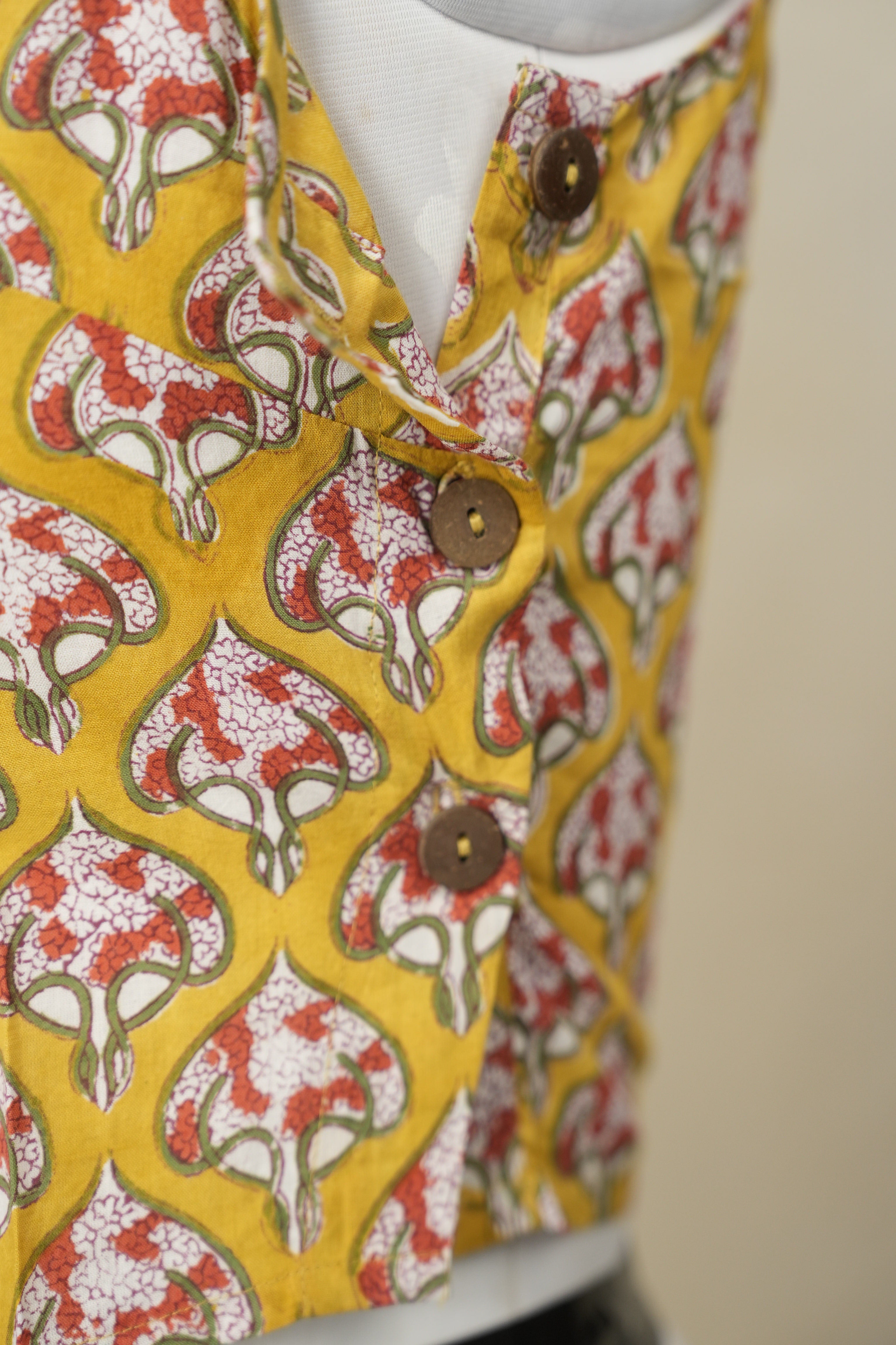 Mustard Yellow Cotton Round-Neck Blouse-SRMYCRNB179