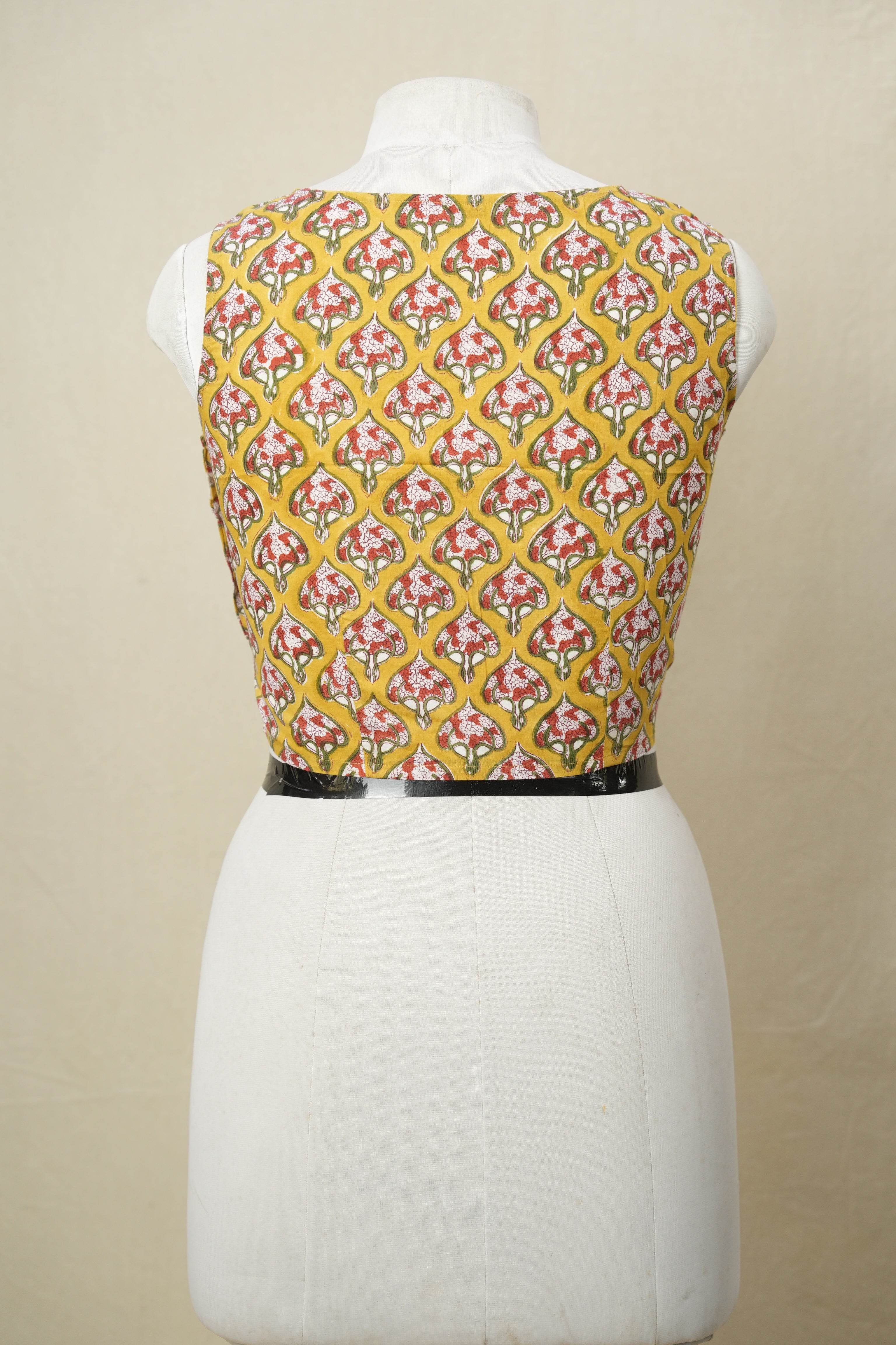 Mustard Yellow Cotton Round-Neck Blouse-SRMYCRNB179