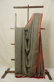 Kashish Plain Linen Saree With Red Tassels - SRKPLS528