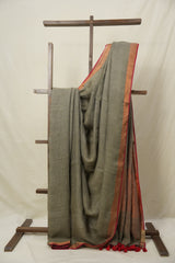 Kashish Plain Linen Saree With Red Tassels - SRKPLS528