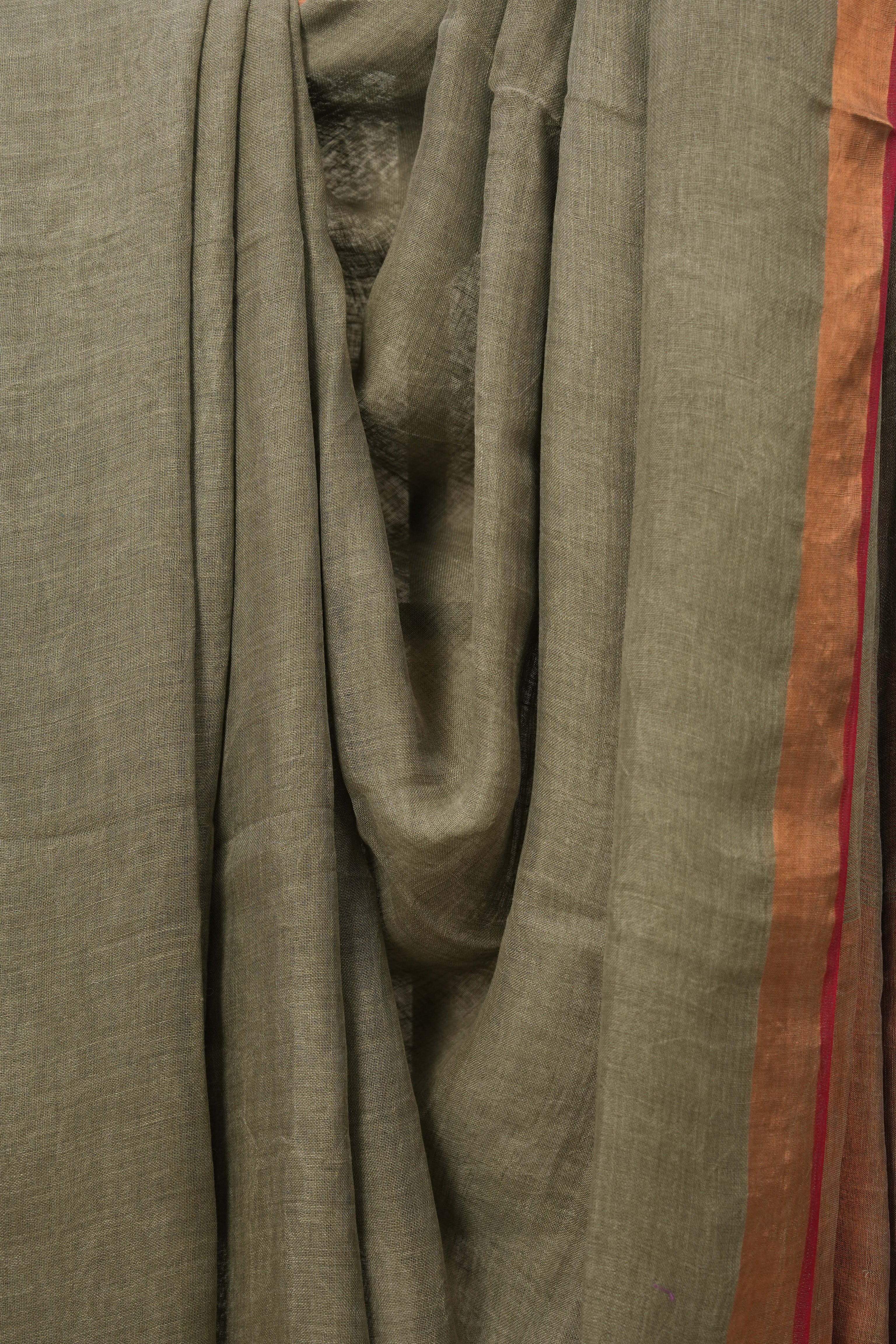 Kashish Plain Linen Saree With Red Tassels - SRKPLS528