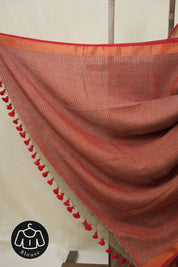 Kashish Plain Linen Saree With Red Tassels - SRKPLS528