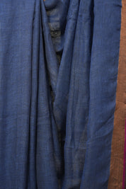Dark Blue Grey Plain Linen Saree With Magenta Tassels - SRDBGPLS474