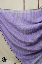 Blue Plain Linen Saree With Purple Tassels - SRBPLS472