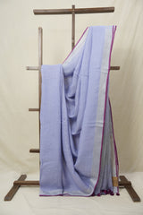 Lavender Plain Linen Saree With Magenta Tassels - SRLPLS473