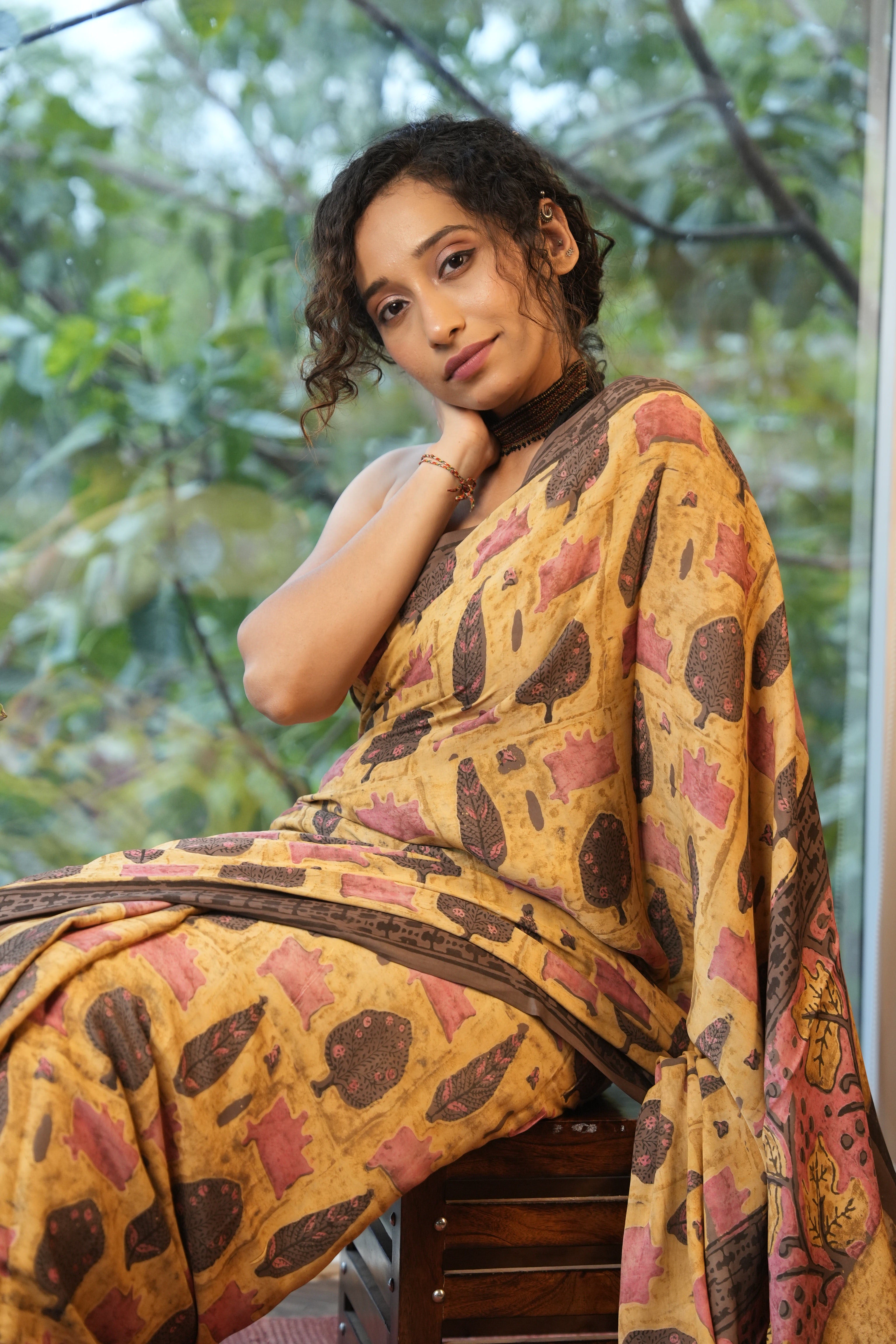 Cream Gold HBP Modal Silk Saree - SRCGMSS548