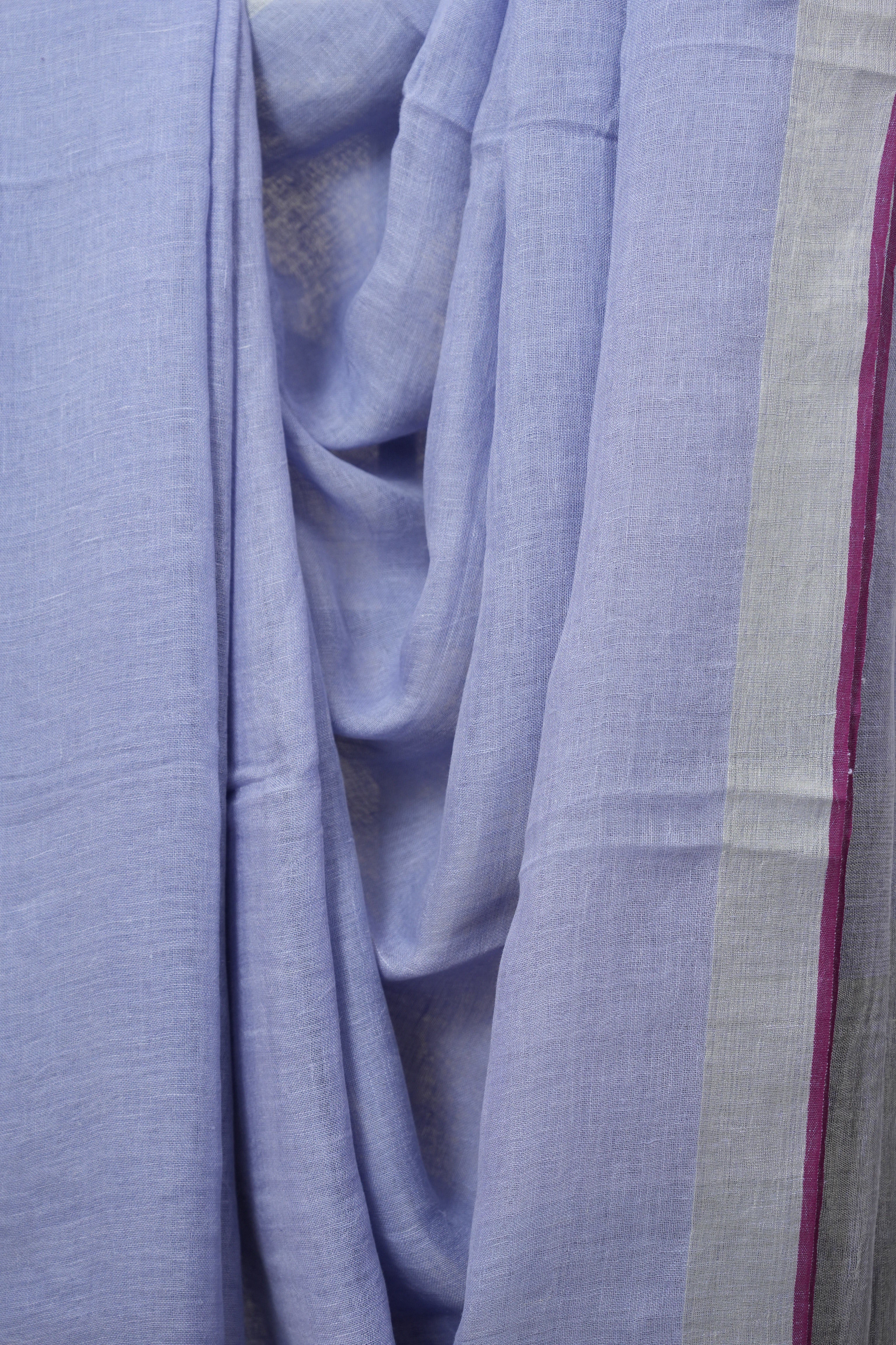 Lavender Plain Linen Saree With Magenta Tassels - SRLPLS473
