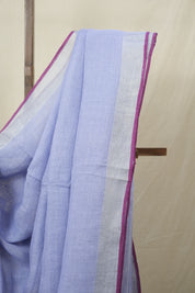 Lavender Plain Linen Saree With Magenta Tassels - SRLPLS473