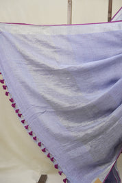 Lavender Plain Linen Saree With Magenta Tassels - SRLPLS473