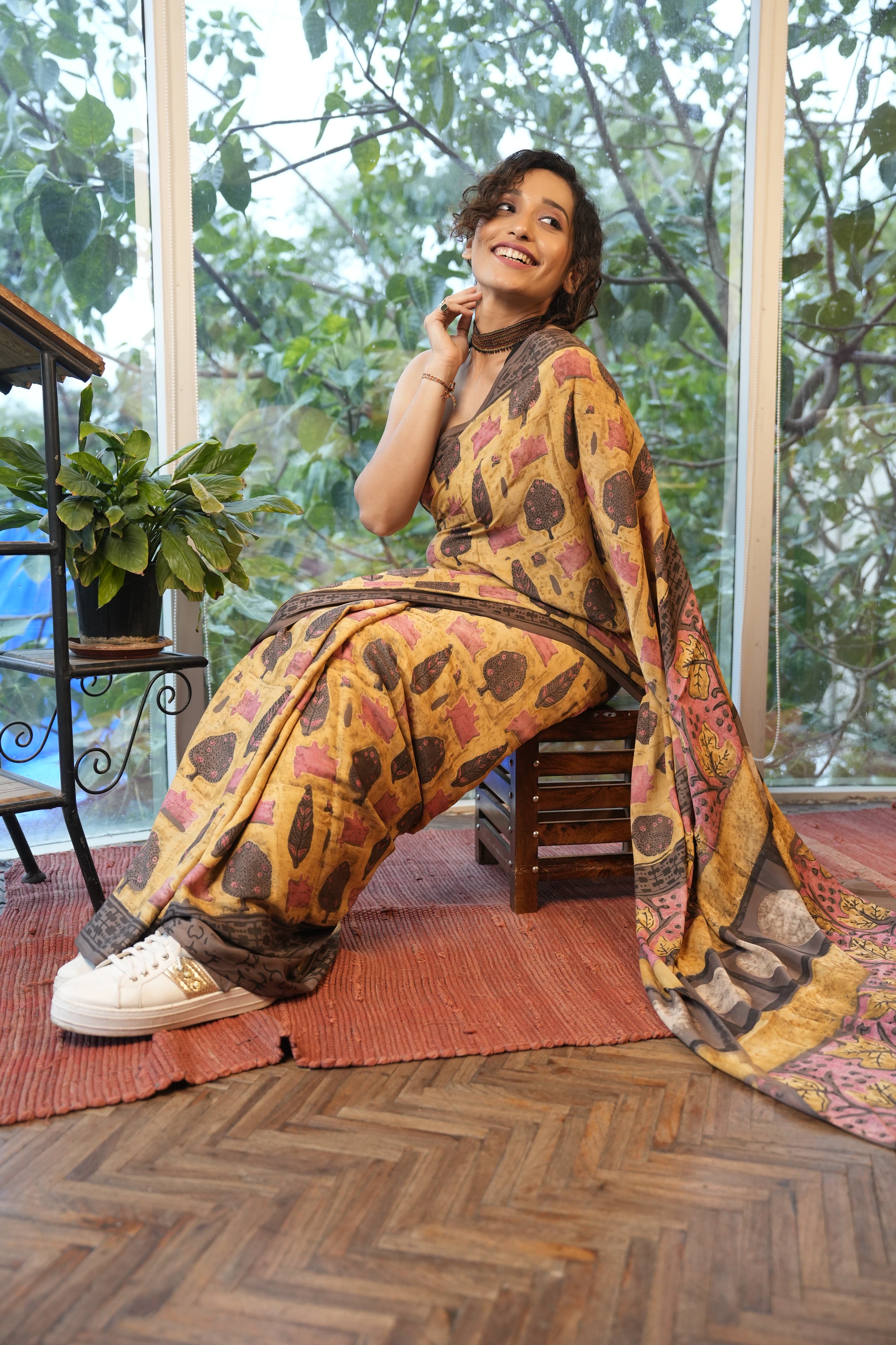 Cream Gold HBP Modal Silk Saree - SRCGMSS548