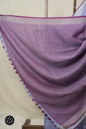 Lavender Plain Linen Saree With Magenta Tassels - SRLPLS473