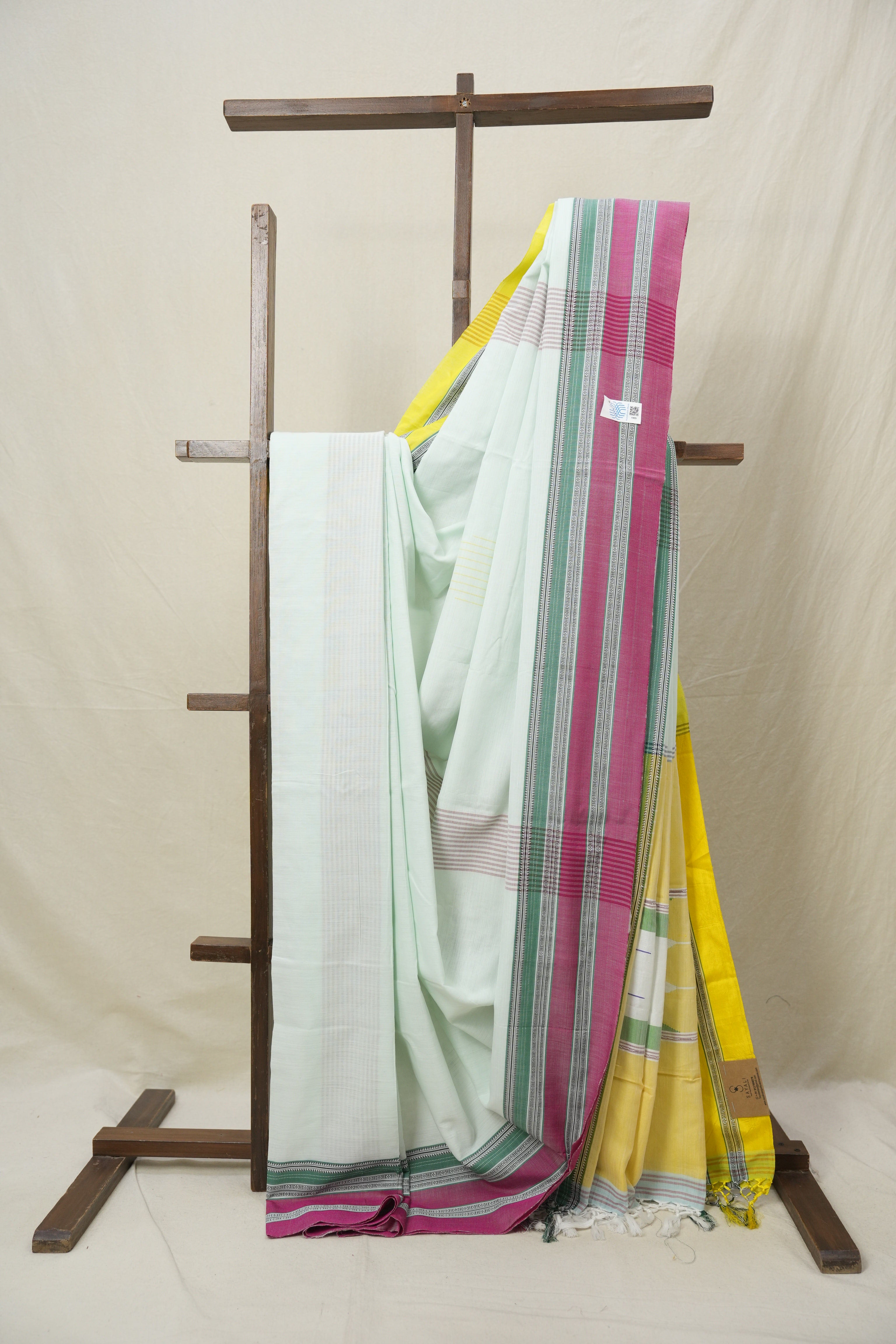Light Aqua Cotton IIkal Saree (DEFECT) - SRLACIS115-PI