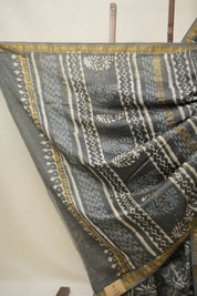 Grey HBP Cotton Silk Saree With Maheshwari Border - SRGCSS1386