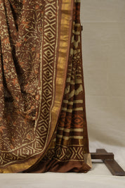 Brown HBP Cotton Silk Saree With Maheshwari Border - SRBCSS1387