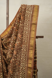 Brown HBP Cotton Silk Saree With Maheshwari Border - SRBCSS1387