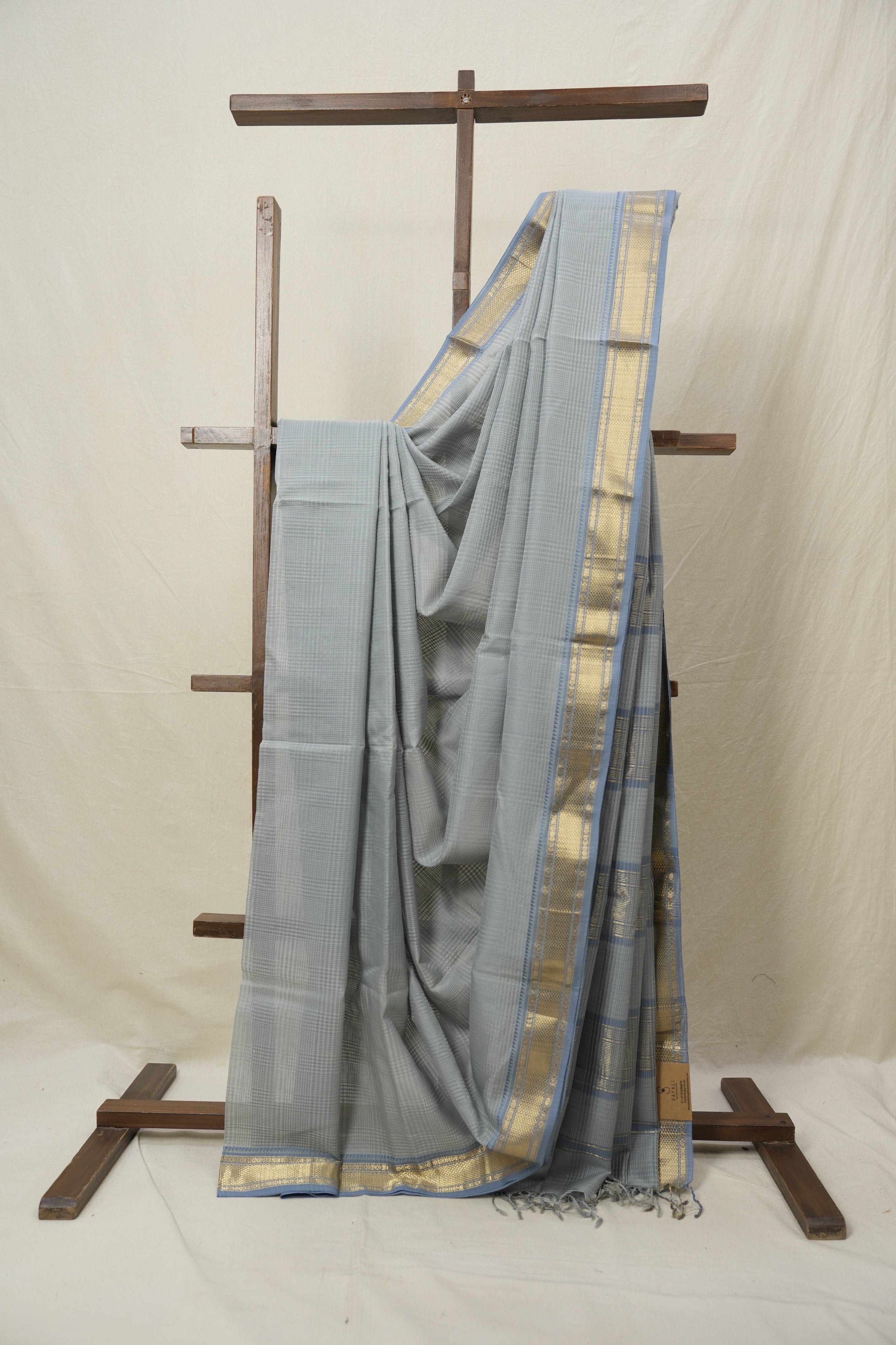 Steel Grey Maheshwari Saree (DEFECT) - SRSGMS120-PI