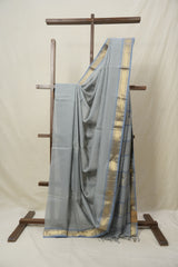 Steel Grey Maheshwari Saree (DEFECT) - SRSGMS120-PI