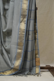 Steel Grey Maheshwari Saree (DEFECT) - SRSGMS120-PI
