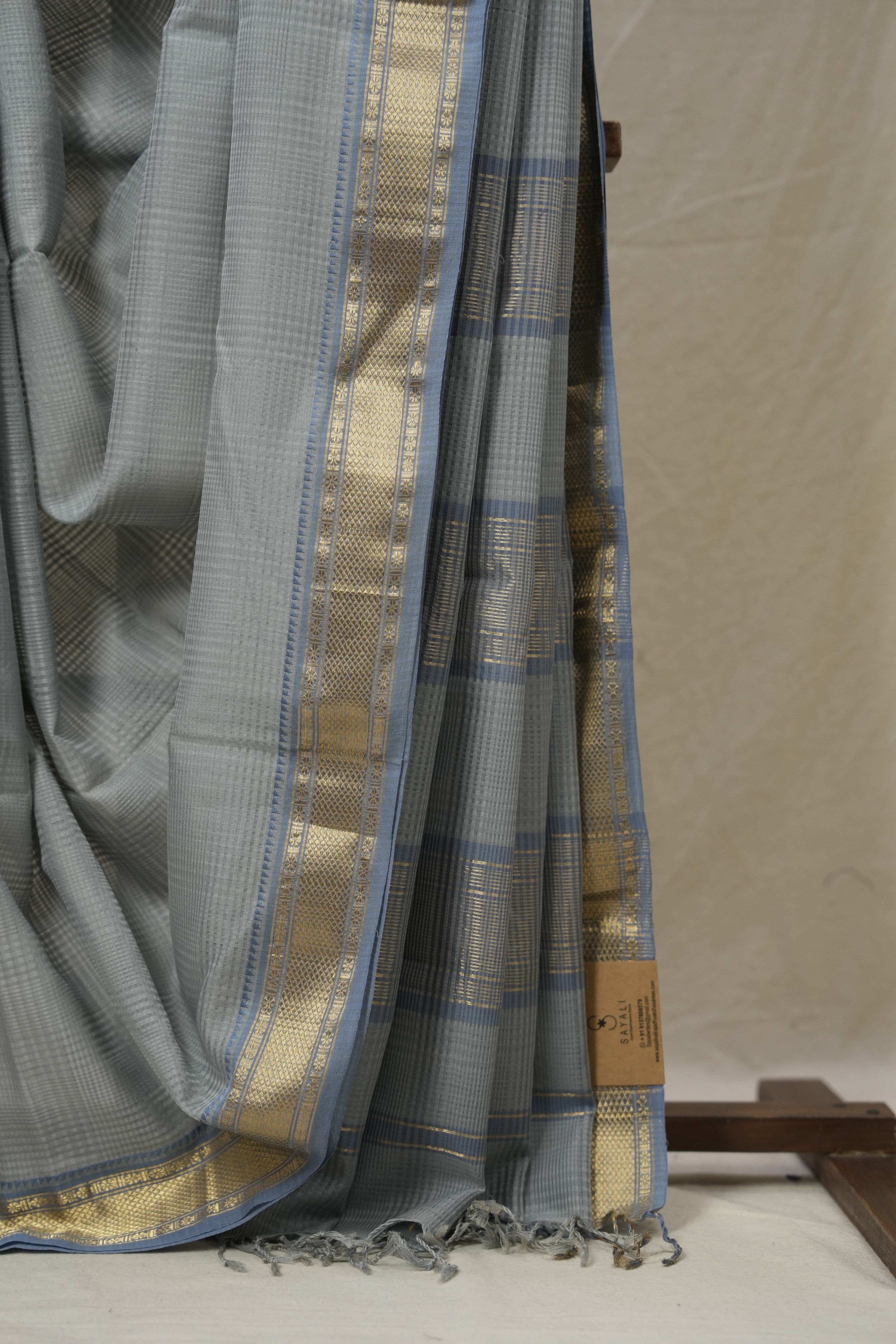 Steel Grey Maheshwari Saree (DEFECT) - SRSGMS120-PI