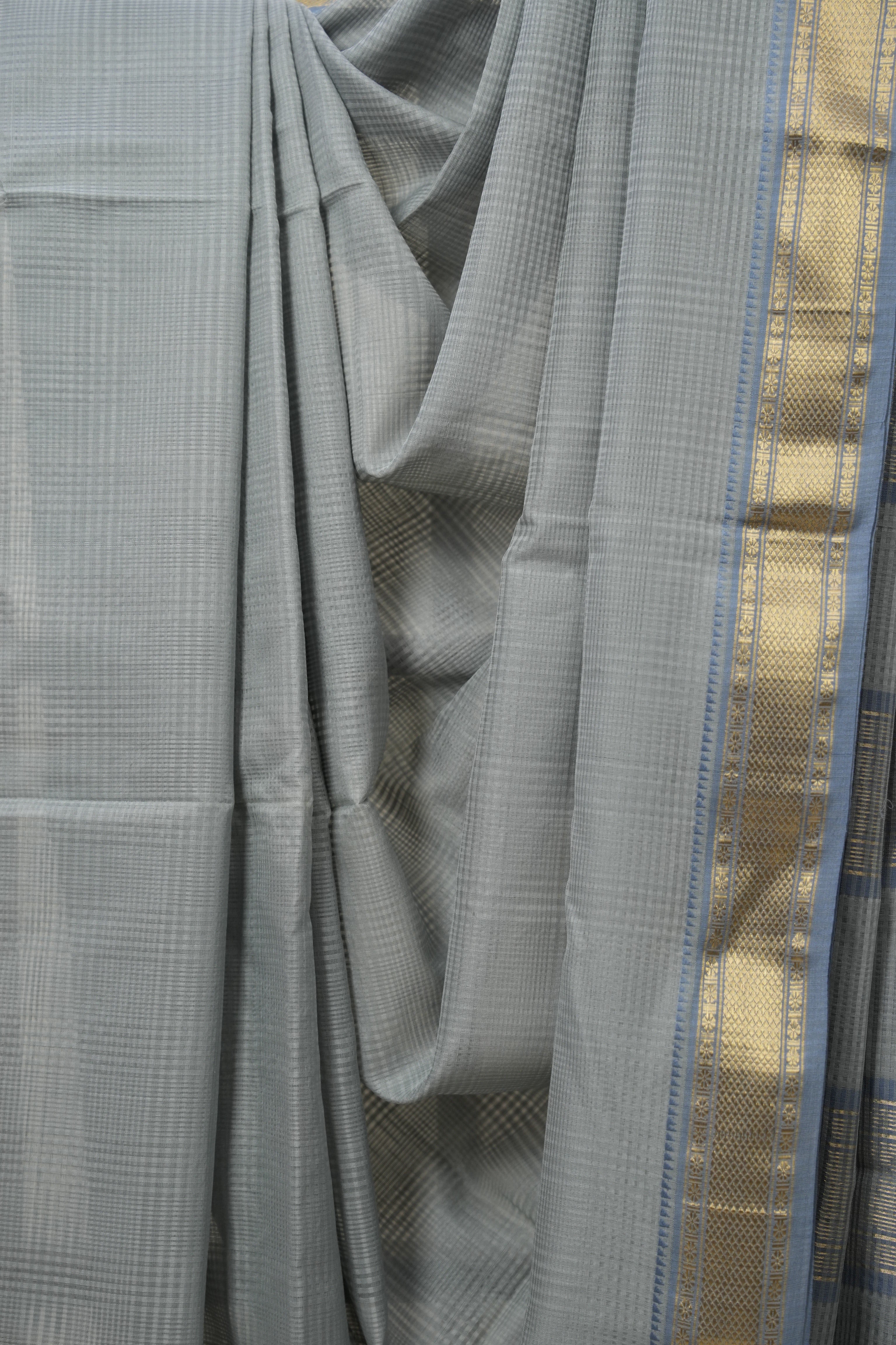 Steel Grey Maheshwari Saree (DEFECT) - SRSGMS120-PI