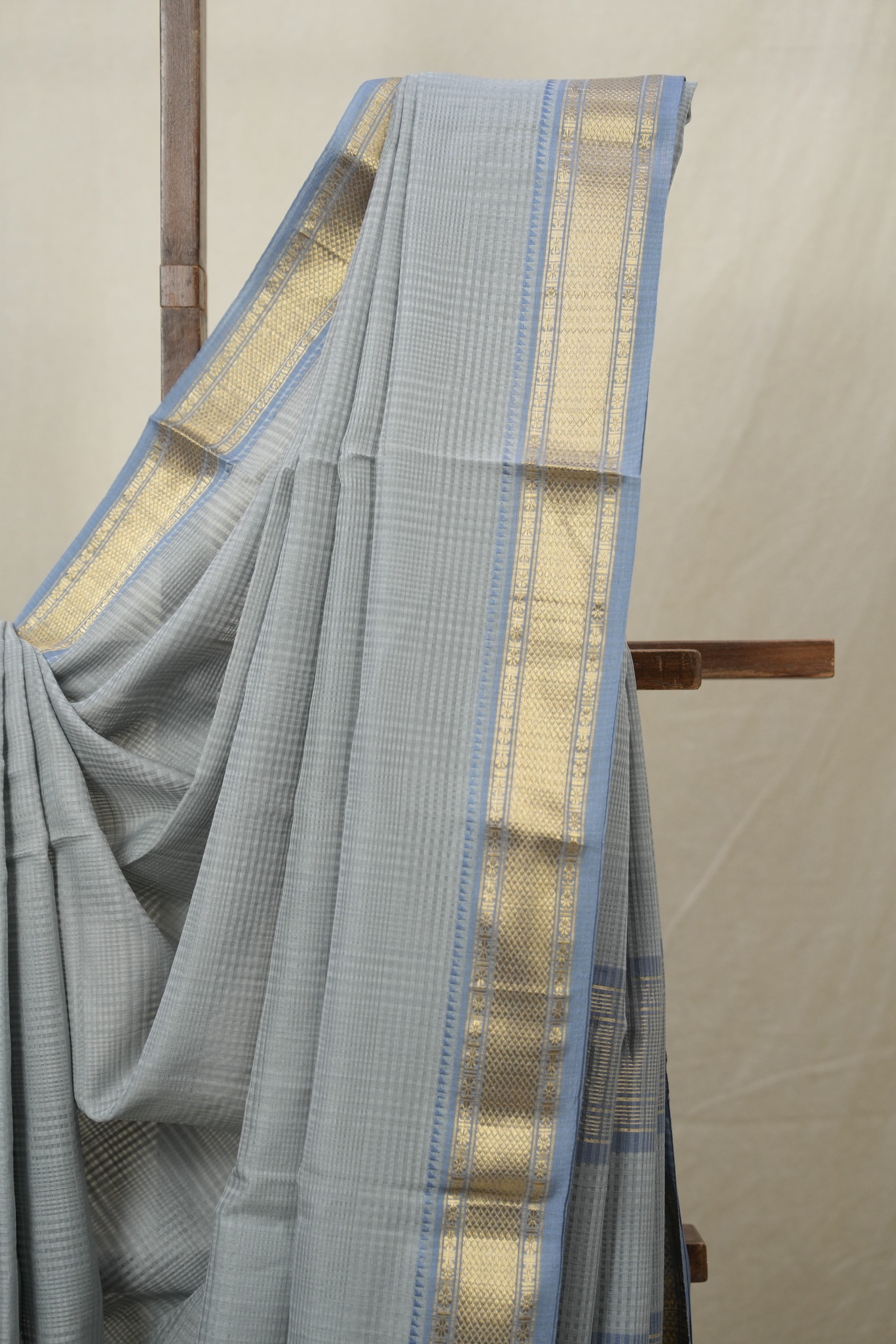 Steel Grey Maheshwari Saree (DEFECT) - SRSGMS120-PI