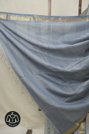 Steel Grey Maheshwari Saree (DEFECT) - SRSGMS120-PI