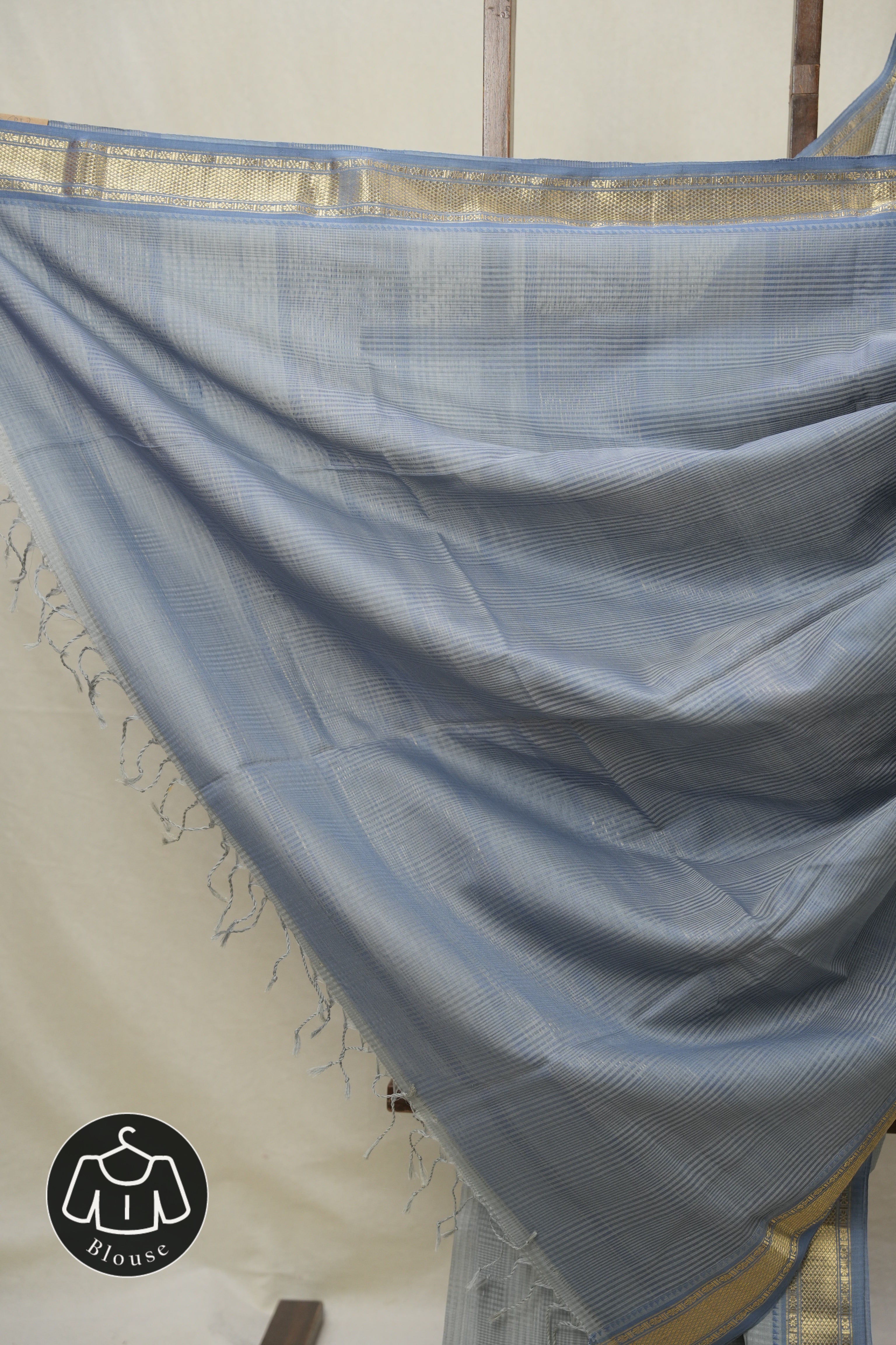 Steel Grey Maheshwari Saree (DEFECT) - SRSGMS120-PI