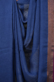 Blue Plain Linen Saree With Pink Tassels - SRBPLS467