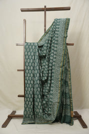 Sage Green HBP Cotton Silk Saree With Chanderi Border - SRSGCSS1607