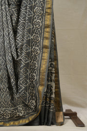 Grey HBP Cotton Silk Saree With Maheshwari Border - SRGCSS1385