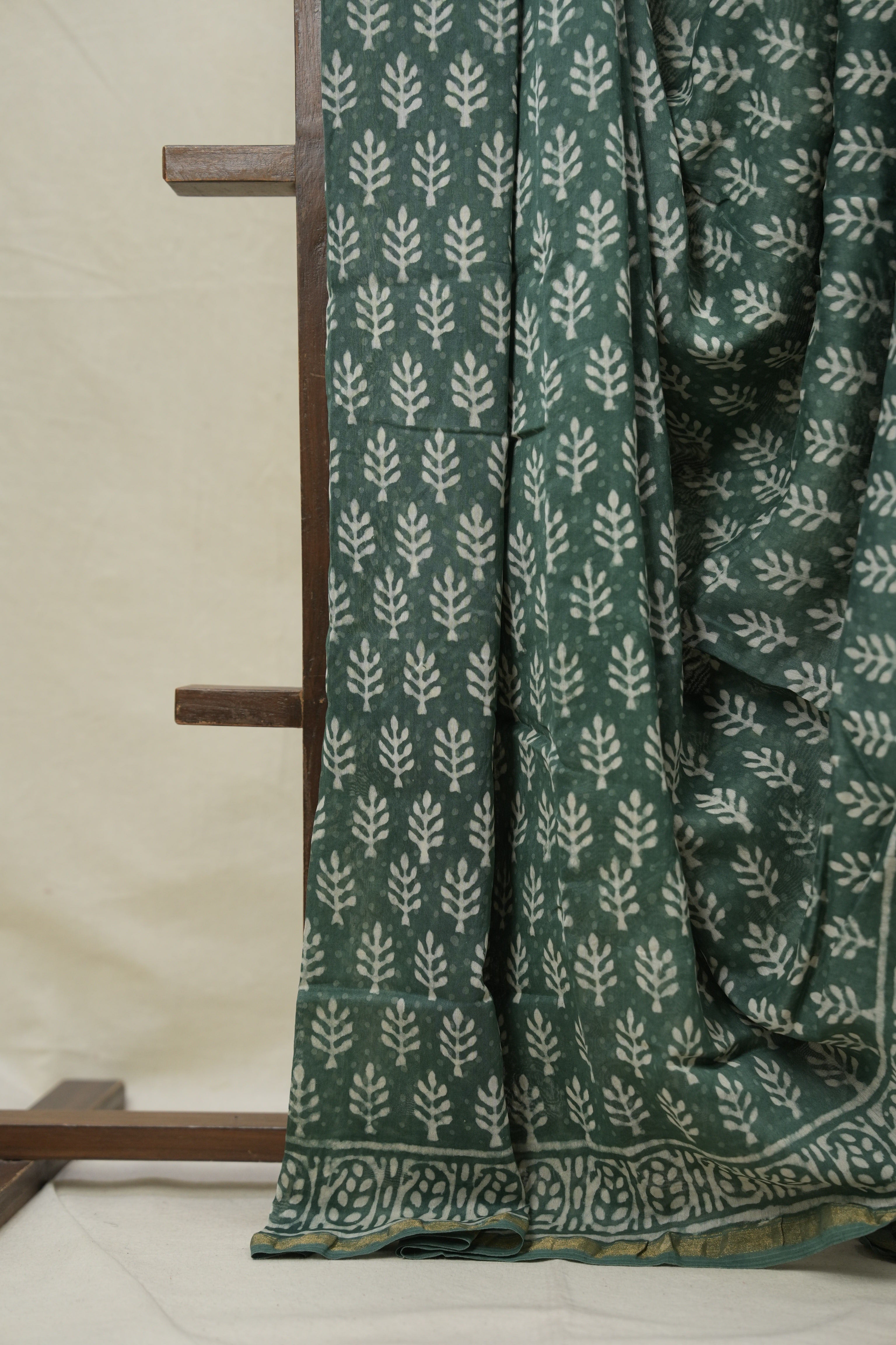 Sage Green HBP Cotton Silk Saree With Chanderi Border - SRSGCSS1607