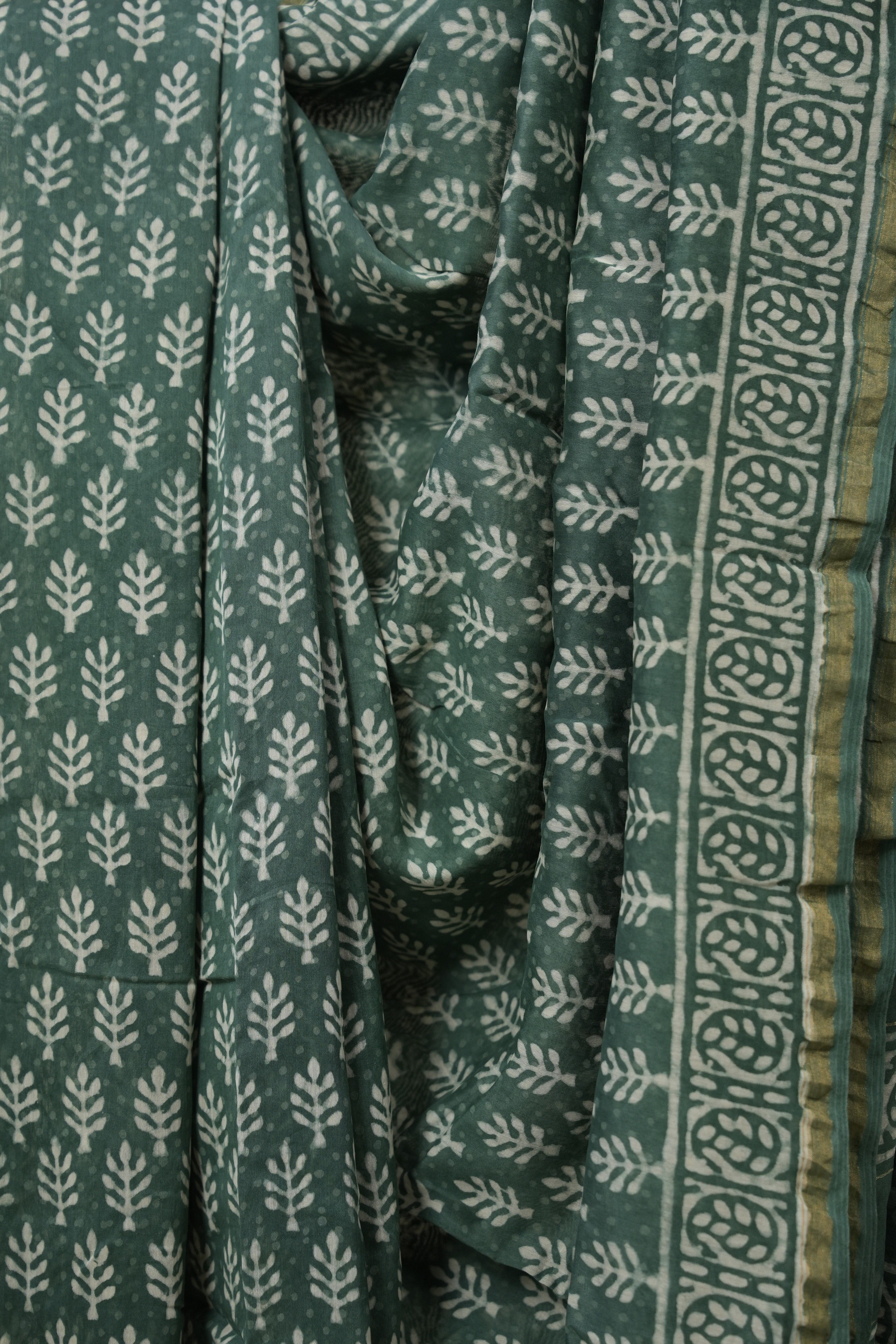 Sage Green HBP Cotton Silk Saree With Chanderi Border - SRSGCSS1607