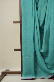 Aqua Plain Linen Saree With Pink Tassels -SRAPLS464