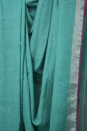 Aqua Plain Linen Saree With Pink Tassels -SRAPLS464