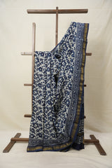 Indigo HBP Cotton Silk Saree With Maheshwari Border - SRICSS1384