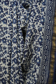 Indigo HBP Cotton Silk Saree With Maheshwari Border - SRICSS1384