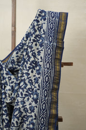 Indigo HBP Cotton Silk Saree With Maheshwari Border - SRICSS1384